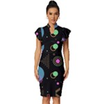 Colartive, Aesthetic, Amoled, Black, Colorful, Desenho Vintage Frill Sleeve V-Neck Bodycon Dress