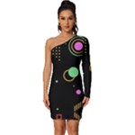 Colartive, Aesthetic, Amoled, Black, Colorful, Desenho Long Sleeve One Shoulder Mini Dress