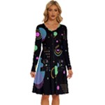 Colartive, Aesthetic, Amoled, Black, Colorful, Desenho Long Sleeve Dress With Pocket