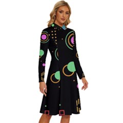 Long Sleeve Shirt Collar A-Line Dress 