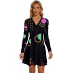 Colartive, Aesthetic, Amoled, Black, Colorful, Desenho Long Sleeve Deep V Mini Dress 