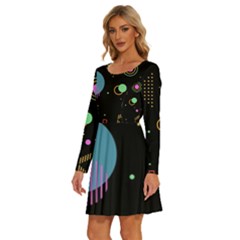 Long Sleeve Wide Neck Velvet Dress 