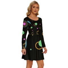 Long Sleeve Wide Neck Velvet Dress 