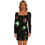 Colartive, Aesthetic, Amoled, Black, Colorful, Desenho Long Sleeve Square Neck Bodycon Velvet Dress