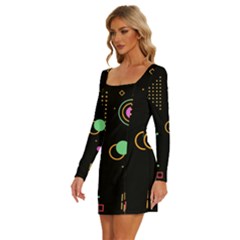 Long Sleeve Square Neck Bodycon Velvet Dress 