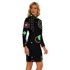 Long Sleeve Shirt Collar Bodycon Dress 