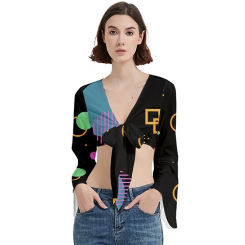 Colartive, Aesthetic, Amoled, Black, Colorful, Desenho Trumpet Sleeve Cropped Top from ArtsNow.com