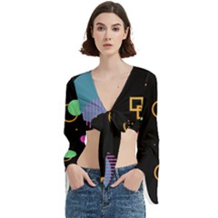 Colartive, Aesthetic, Amoled, Black, Colorful, Desenho Trumpet Sleeve Cropped Top from ArtsNow.com