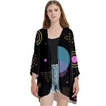 Colartive, Aesthetic, Amoled, Black, Colorful, Desenho Open Front 3/4 Sleeve Batwing Chiffon Cardigan Kimono