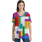 Colorful Bricks, Bricks, Colorful, Colors, Games, Lego, Rainbow V-Neck Split Shoulder Casual T-Shirt