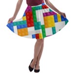 Colorful Bricks, Bricks, Colorful, Colors, Games, Lego, Rainbow A-line Skater Skirt