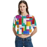 Colorful Bricks, Bricks, Colorful, Colors, Games, Lego, Rainbow Women s Round Neck Short Sleeve Crop Top