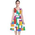 Colorful Bricks, Bricks, Colorful, Colors, Games, Lego, Rainbow V-Neck Midi Sleeveless Dress 