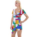 Colorful Bricks, Bricks, Colorful, Colors, Games, Lego, Rainbow Short Sleeve Asymmetric Mini Dress