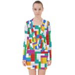 Colorful Bricks, Bricks, Colorful, Colors, Games, Lego, Rainbow V-neck Bodycon Long Sleeve Dress