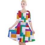 Colorful Bricks, Bricks, Colorful, Colors, Games, Lego, Rainbow Quarter Sleeve A-Line Dress With Pockets