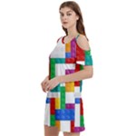 Colorful Bricks, Bricks, Colorful, Colors, Games, Lego, Rainbow Women s Cold Shoulder Round Neck Mini Dress