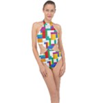 Colorful Bricks, Bricks, Colorful, Colors, Games, Lego, Rainbow Halter Side Cut Swimsuit