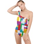 Colorful Bricks, Bricks, Colorful, Colors, Games, Lego, Rainbow Frilly One Shoulder Swimsuit