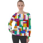 Colorful Bricks, Bricks, Colorful, Colors, Games, Lego, Rainbow Off Shoulder Long Sleeve Velour Top