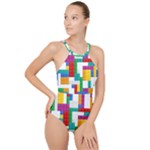 Colorful Bricks, Bricks, Colorful, Colors, Games, Lego, Rainbow High Neck One Piece Swimsuit