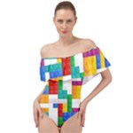 Colorful Bricks, Bricks, Colorful, Colors, Games, Lego, Rainbow Off Shoulder Velour Bodysuit 