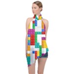 Colorful Bricks, Bricks, Colorful, Colors, Games, Lego, Rainbow Halter Asymmetric Satin Top