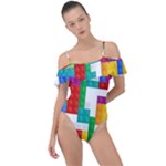 Colorful Bricks, Bricks, Colorful, Colors, Games, Lego, Rainbow Frill Detail One Piece Swimsuit