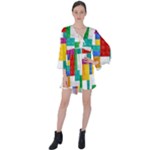 Colorful Bricks, Bricks, Colorful, Colors, Games, Lego, Rainbow V-Neck Flare Sleeve Mini Dress