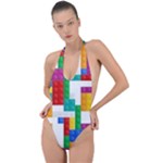 Colorful Bricks, Bricks, Colorful, Colors, Games, Lego, Rainbow Backless Halter One Piece Swimsuit