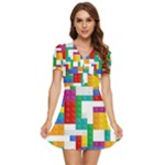 Colorful Bricks, Bricks, Colorful, Colors, Games, Lego, Rainbow V-Neck High Waist Chiffon Mini Dress