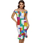 Colorful Bricks, Bricks, Colorful, Colors, Games, Lego, Rainbow Off Shoulder Ruffle Split Hem Bodycon Dress