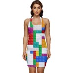 Colorful Bricks, Bricks, Colorful, Colors, Games, Lego, Rainbow Sleeveless Wide Square Neckline Ruched Bodycon Dress