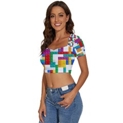 Short Sleeve Square Neckline Crop Top  