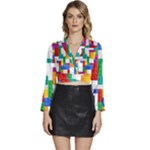 Colorful Bricks, Bricks, Colorful, Colors, Games, Lego, Rainbow Long Sleeve Tie Back Satin Wrap Top