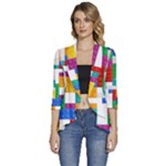 Colorful Bricks, Bricks, Colorful, Colors, Games, Lego, Rainbow Women s 3/4 Sleeve Ruffle Edge Open Front Jacket