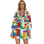 Colorful Bricks, Bricks, Colorful, Colors, Games, Lego, Rainbow V-Neck Placket Mini Dress