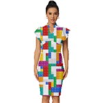 Colorful Bricks, Bricks, Colorful, Colors, Games, Lego, Rainbow Vintage Frill Sleeve V-Neck Bodycon Dress