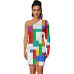 Colorful Bricks, Bricks, Colorful, Colors, Games, Lego, Rainbow Long Sleeve One Shoulder Mini Dress