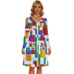 Colorful Bricks, Bricks, Colorful, Colors, Games, Lego, Rainbow Long Sleeve Dress With Pocket