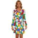 Colorful Bricks, Bricks, Colorful, Colors, Games, Lego, Rainbow Long Sleeve Waist Tie Ruffle Velvet Dress