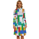 Colorful Bricks, Bricks, Colorful, Colors, Games, Lego, Rainbow Long Sleeve Shirt Collar A-Line Dress