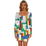 Colorful Bricks, Bricks, Colorful, Colors, Games, Lego, Rainbow Long Sleeve Square Neck Bodycon Velvet Dress