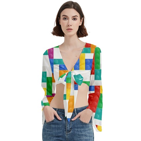 Colorful Bricks, Bricks, Colorful, Colors, Games, Lego, Rainbow Trumpet Sleeve Cropped Top from ArtsNow.com