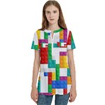 Colorful Bricks, Bricks, Colorful, Colors, Games, Lego, Rainbow Women s Zip Front V-Neck Short Sleeve Casual Top Pocket Shirt