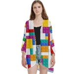 Colorful Bricks, Bricks, Colorful, Colors, Games, Lego, Rainbow Open Front 3/4 Sleeve Batwing Chiffon Cardigan Kimono