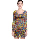 Colorful Lego Texture Lego Bricks Long Sleeve Bodycon Dress