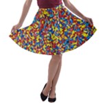 Colorful Lego Texture Lego Bricks A-line Skater Skirt