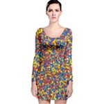 Colorful Lego Texture Lego Bricks Long Sleeve Velvet Bodycon Dress