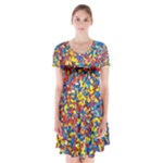 Colorful Lego Texture Lego Bricks Short Sleeve V-neck Flare Dress